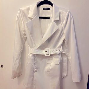 Zara White Satin Blazer Dress